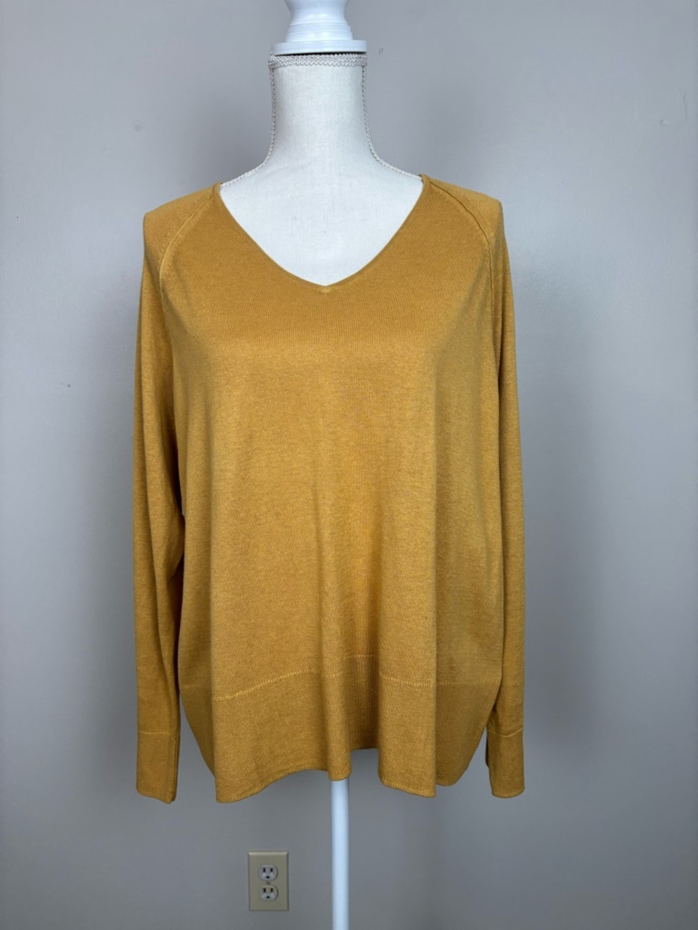 J‎ Jill Sweater Womens LP Silk Cotton V-Neck Knit Raglan Relaxed Golden Mustard